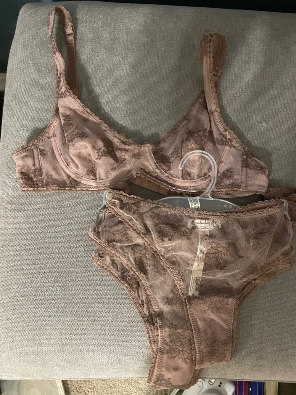Free People Sheer Lace Mauve Nude Lingerie Set